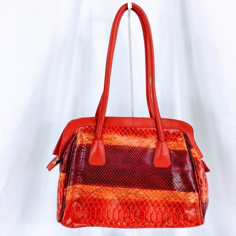 Cosettini Purse Red Yellow Orange Snake Skin Embossed PVC Shoulder Bag